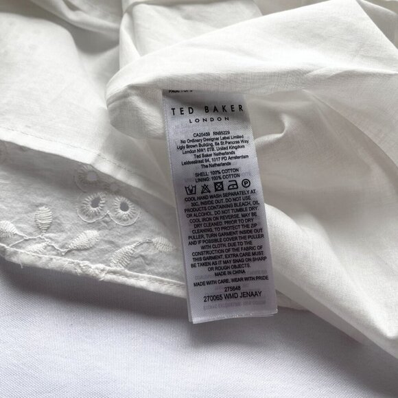 NWT TED BAKER JENAAY WHITE EYELET SHORT PUFF SLEEVE MAXI PEASANT DRESS - 5 (XL) - Picture 15 of 16